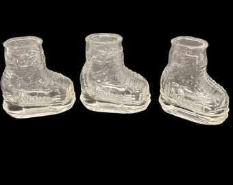 Vintage Windsor Clear Glass Ice Skate Boot Shot Glases Set of 3
