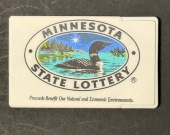 Minnesota State Lottery Travel Sewing Kit Loon Graphic White Slide Case Vintage
