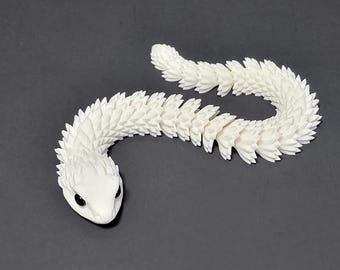 3D Printed Articulated Spiky Albino Viper Snake Fidget Toy White Matte 14.5 Inch
