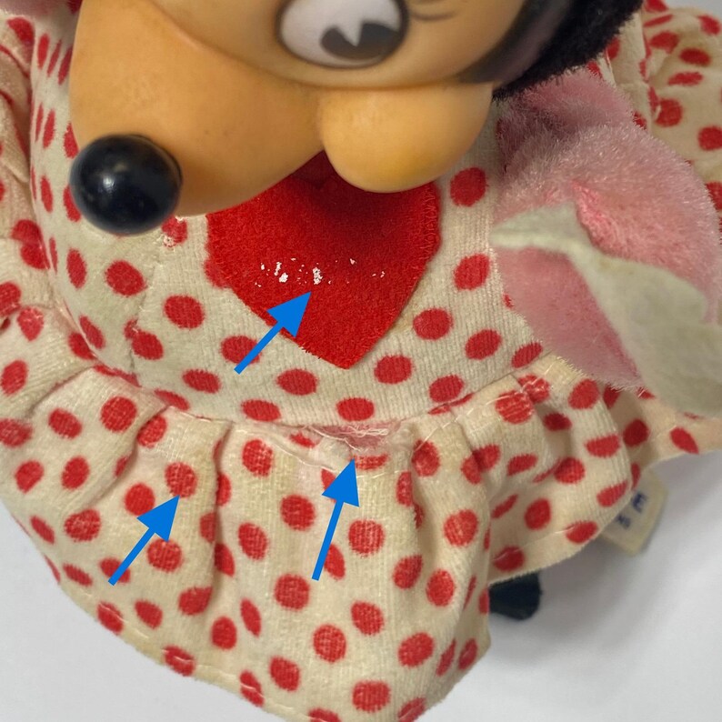 Vintage Walt Disney Minnie Mouse Gund Rubber Face Plush Roly Poly Rattle * afbeelding 8