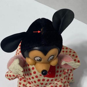 Vintage Walt Disney Minnie Mouse Gund Rubber Face Plush Roly Poly Rattle * afbeelding 7