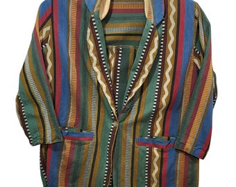 Honors Plus Size 22W Vintage Striped Blazer Cotton Multi-Color Woven Jacket 90s