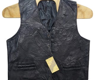 Hunters Ridge Mens Genuine Leather Patchwork Biker Vest Black XL New With Tags