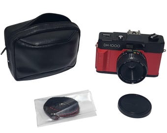 Vintage DH-1000 35mm Film Camera Red Black 50mm Lens Case Strap Taiwan*