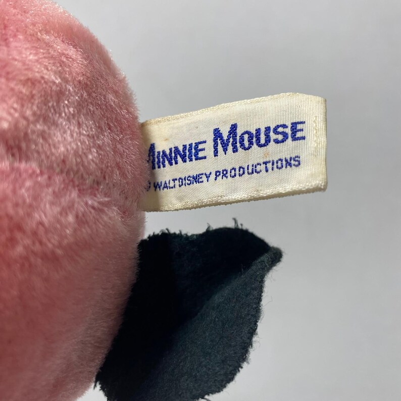Vintage Walt Disney Minnie Mouse Gund Rubber Face Plush Roly Poly Rattle * afbeelding 5