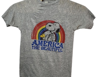 Vintage Shirtex Peanuts Snoopy America The Beautiful Gray T-Shirt Large USA*