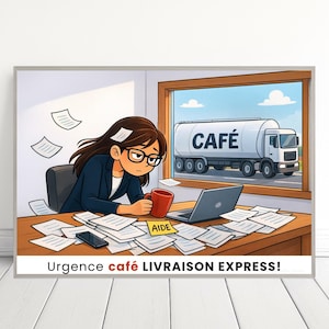 Wandposter – Witzige Figur fürs Büro – Sarkastischer Spruch – Kaffee-Expresslieferung in Notfällen – Humorvolles Geschenk