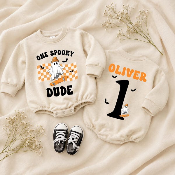 Personalized One Spooky Dude Baby Romper, Cute Little Boo Bodysuit, First Birthday Halloween Outfit, Baby Boy Announcement, Baby Shower Gift