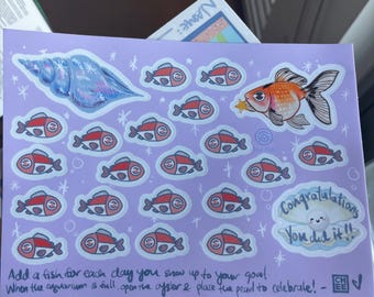 21-Day Aquarium Habit Tracker Stickers | Vinyl Ocean Routine Chart for Motivation, Goals and Tracking