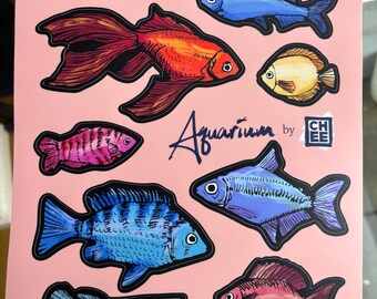 Vinyl Fish Sticker Sheet | Aquarium Themed Stickers, Planner, Water Bottles (8.5x11")
