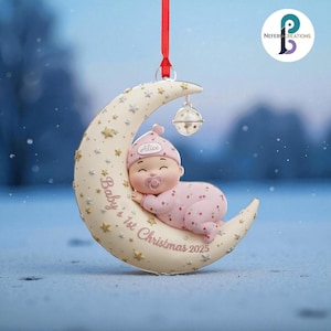 Personalized Baby&#39;s First Christmas Ornament: Sleeping Baby on Moon
