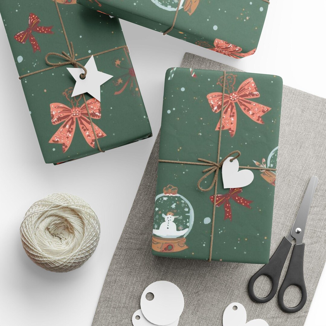 Holiday Gift Wrapping Papers With Pink and Red Bows, Snow Mans, Snow ...