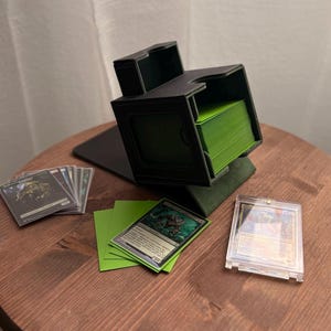 Black and Green Trading Card Deck Box with Dice Tray, Sleeves & Magnetic Case