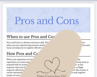 DBT Skill Pros and Cons Worksheet, Therapist Tool (Digital Download)