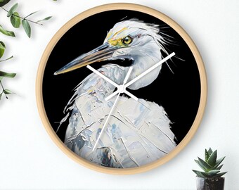 ヘロンウォールクロック | モダンな野生動物アート、レイクハウスの装飾