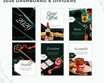 2026 Planner Kit, Emerald Noir Dashboard Page, Four Divider Templates, Canva Editable, Instant Download