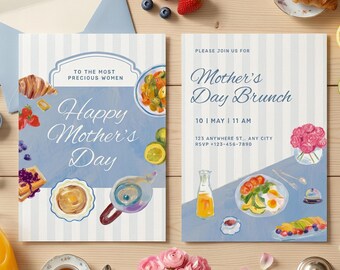 Mother's Day Brunch Invitation, Editable Canva Template, A7 (Digital Invite)