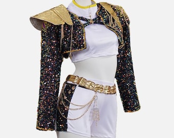 Rumi K-Pop Costume for Girls – Sequin Jacket, Top, Shorts + Accessories Gift