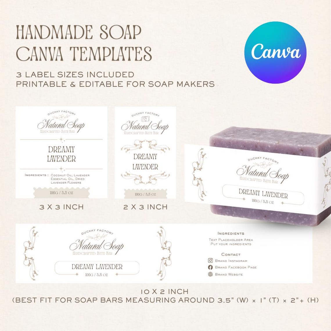 DIY Soap Packaging Templates | 2x3", 3x3", 10x2" Wrap-around Label ...