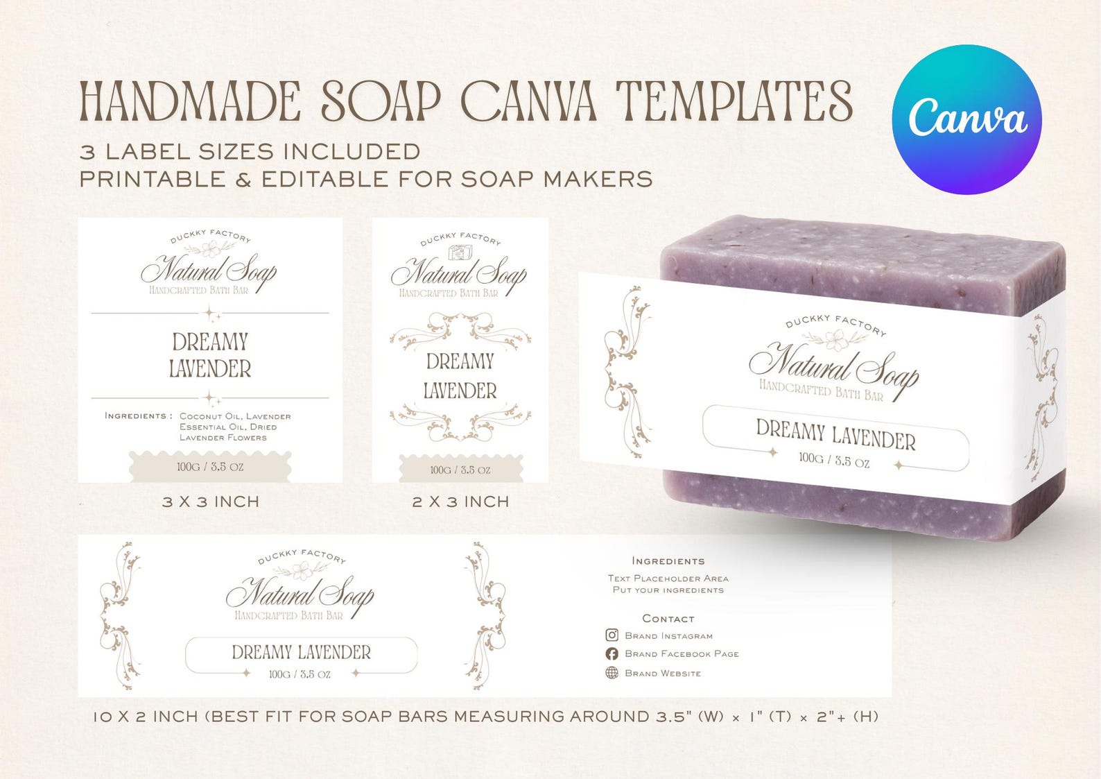 DIY Soap Packaging Templates | 2x3", 3x3", 10x2" Wrap-around Label ...