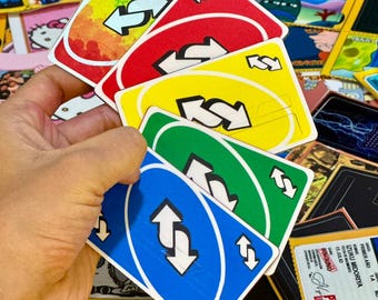 Pack of 5 Card Game Style Credit Card Skins / Uno Reverse Design / Debit or Credit Card Cover / Funny Personalized Bank Card Skin