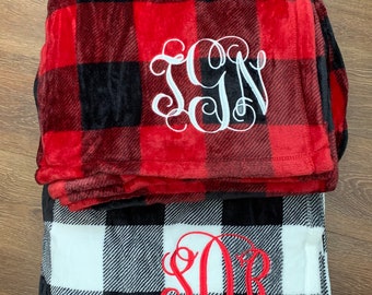 Buffalo Plaid Monogram Throw Blanket | Custom Embroidered Gift | Gift for Her | Christmas Gift | Personalized Blanket