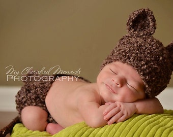 Fuzzy Brown Baby Bear Set | Newborn Photoshoot | Baby Shower Gift | Crochet Gift