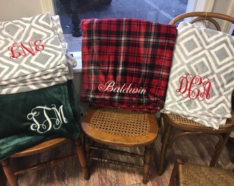 Monogram Plaid Blanket, Plush Blanket, Monogram Throw Blanket, Embroidered Blanket for Adults, Personalized Blanket for Kids