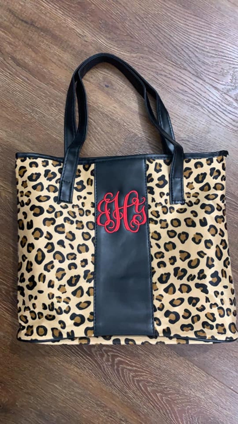 Cheetah Tote Bag Monogrammed Embroidered Tote Bag MADE TO ORDER image 1