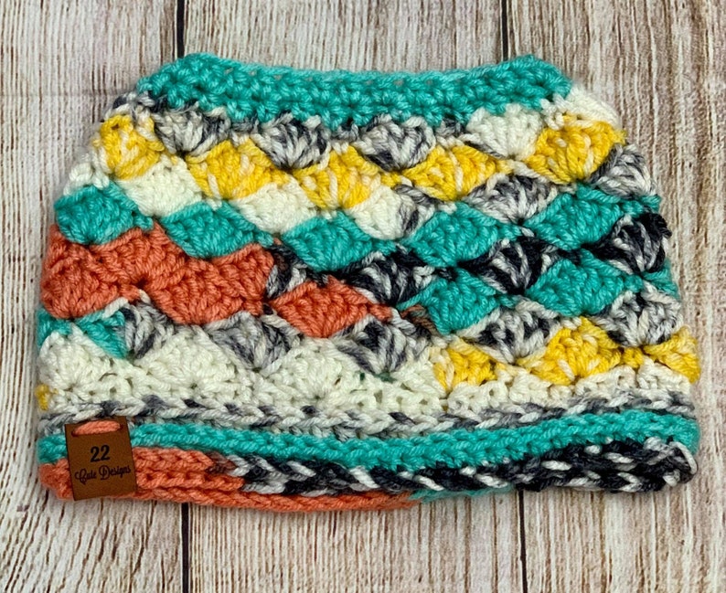Teen Adult Messy Bun Beanie Everyday Hat Multicolor Calico Crochet Warm Soft Beanie READY TO SHIP