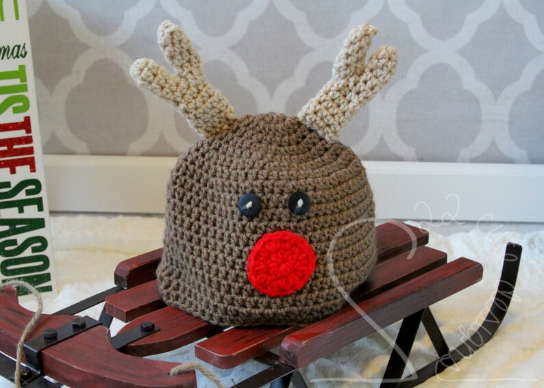 Reindeer Beanie Christmas Hat Christmas Gift Christmas photos Children's Beanie Crochet Gift image 2