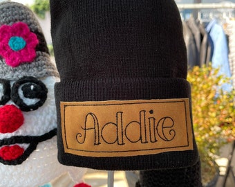 Name Patch Beanie - Solid Color Patch without Glitter - Custom Embroidery Accessory Gift