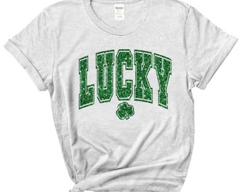 Faux Glitter Lucky Shamrock Graphic Tshirt 9069