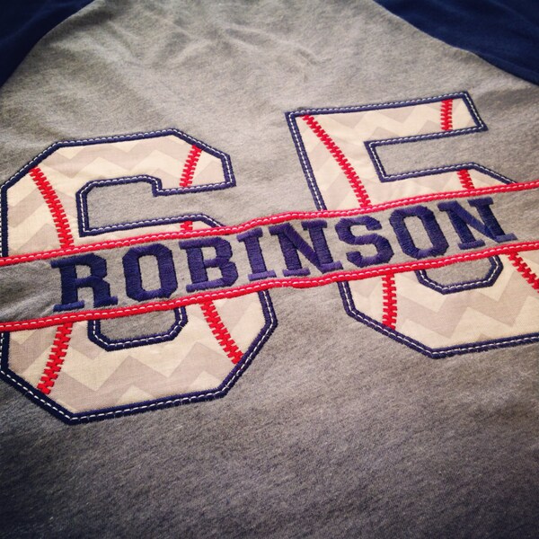 Baseball Jersey Number Name Chevron & Polka Dot Embroidered Applique | Custom Gift | T-Shirt | Personalized Gift