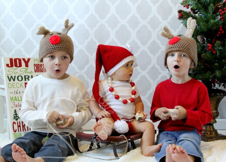 Reindeer Beanie Christmas Hat Christmas Gift Christmas photos Children's Beanie Crochet Gift image 4