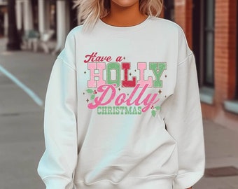 Have A Holly Dolly Christmas Distressed Graphic Tshirt 8139