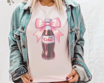 Pink Bow Diet Coke bottle graphic tshirt valentine bow soda tee