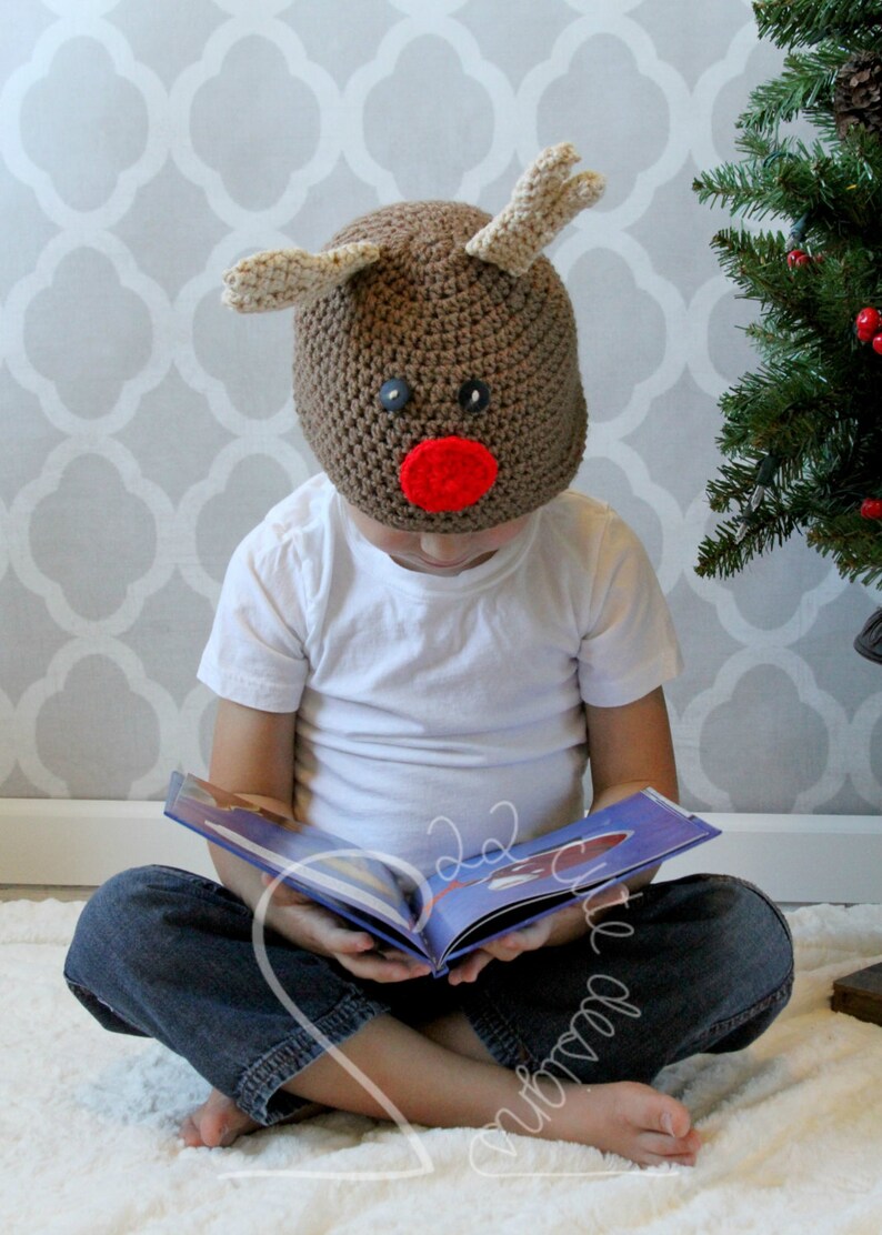 Reindeer Beanie Christmas Hat Christmas Gift Christmas photos Children's Beanie Crochet Gift image 1