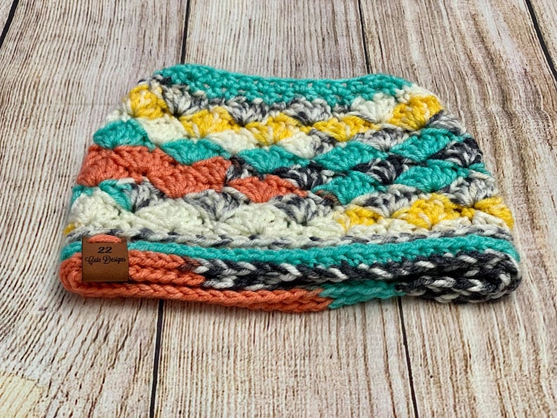 Teen Adult Messy Bun Beanie Everyday Hat Multicolor Calico Crochet Warm Soft Beanie READY TO SHIP