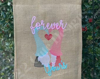 Valentines Gnome Burlap Garden Flag - Double-Sided Flag - MADE TO ORDER