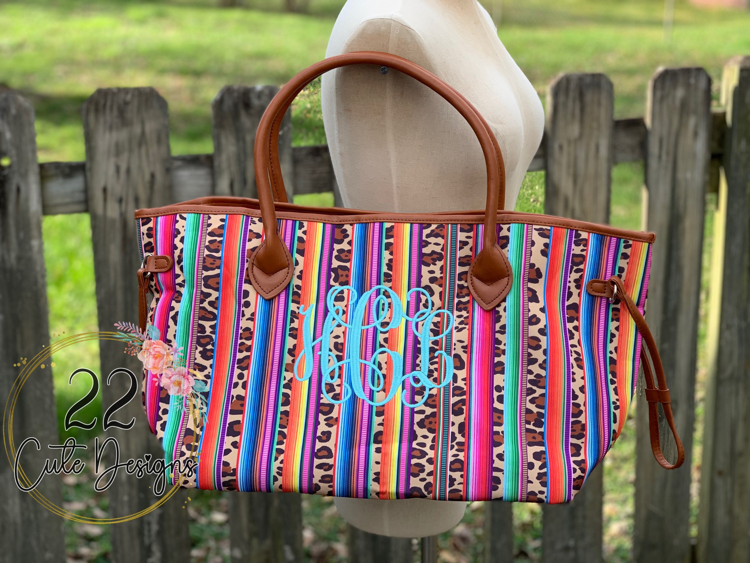 Cheetah Stripe Serape Leopard Tote Bag | Monogrammed Embroidered Tote Bag | Embroidered Gift | Personalized Gift