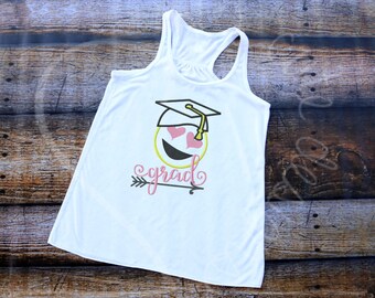 Graduate Emoji Embroidered Applique - Bella Racerback Tank Top | Embroidered Gift | Women's Clothing