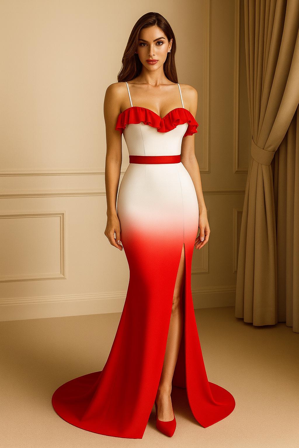 strapless open back dress Red Sequin Off the Shoulder Leg Slit A-line Prom Dress main image 0