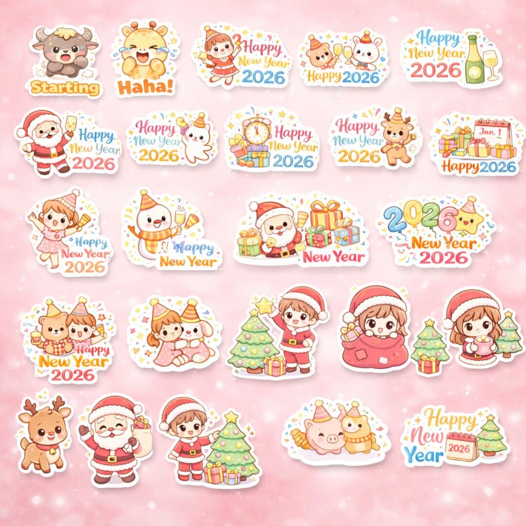 Christmas New Year 2026 Kawaii Stickers PNG | Cute Santa Girl Stickers ...