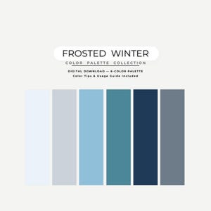 Paleta de colores de invierno: muestras de marca heladas, tonos de diseño azules, códigos hexadecimales imprimibles, invierno escarchado