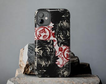Roaring Tigers Pattern phone case | Black Red Tiger Faces