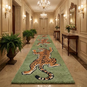 3 x 16 tapis de couloir capitonné à motif tigre grimpeur vibrant pour couloir | Tapis de sol design sur le thème du tigre pour escalier, couloir, entrée et zone de chevet