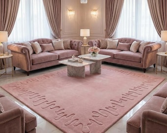 Alfombra moderna de 23 x 36 cm, con mechones esculpidos en rosa ruborizado para sala de estar, con borde texturizado para dormitorio y comedor, de lana duradera.