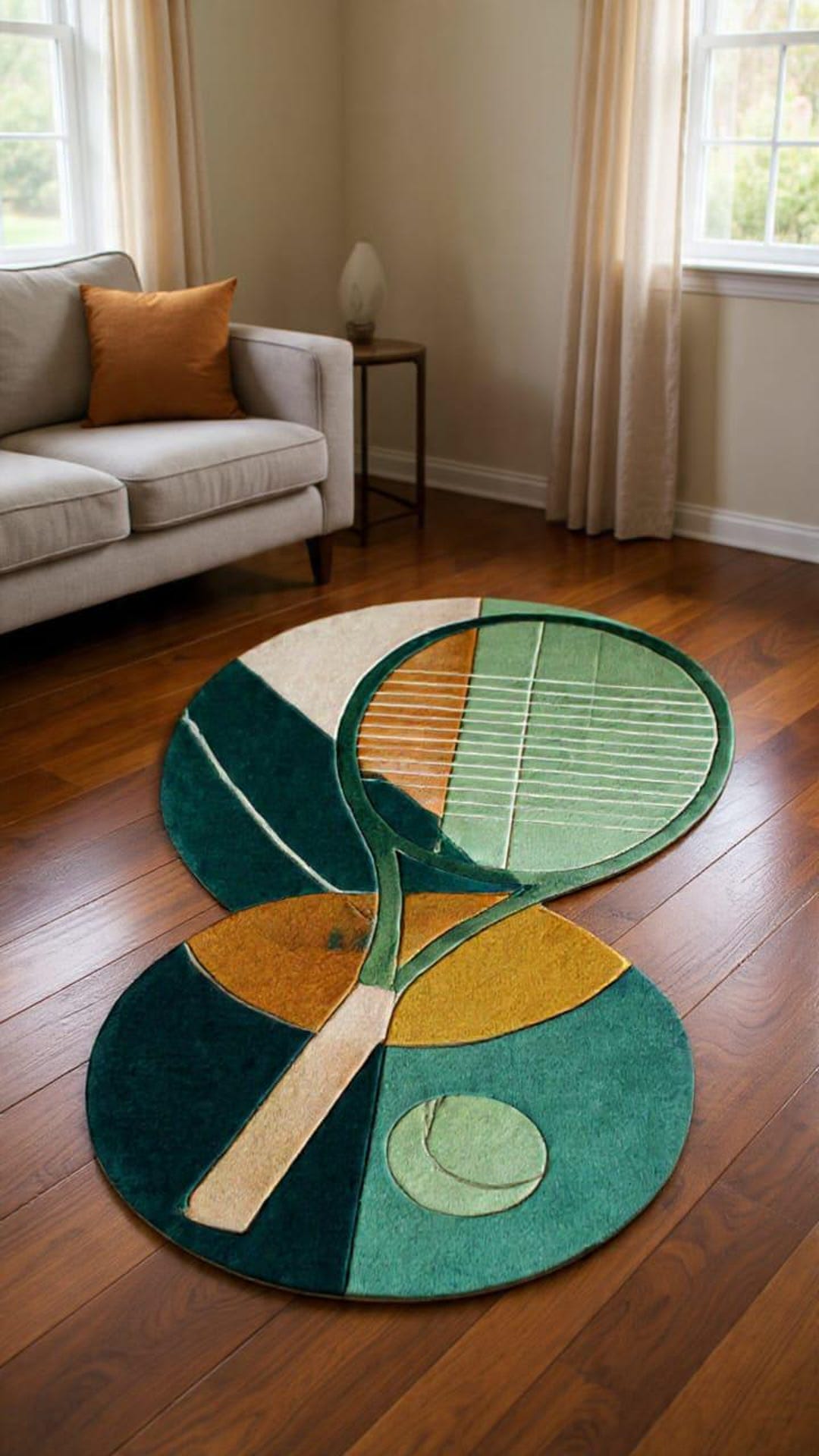 Tennis Coloured Rug Vintage Tennis Art Tufted Rug | Racket & Ball Designer Carpet, Tennis ...