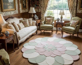 Pastel Flower Shaped Tufted Rug | Pastel Garden Inspired Tufted Rug | Hand-Tufted Petal Design Area Carpet for Living Room Bedroom & Dinning